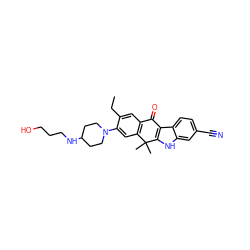 CCc1cc2c(cc1N1CCC(NCCCO)CC1)C(C)(C)c1[nH]c3cc(C#N)ccc3c1C2=O ZINC000114802308