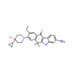 CCc1cc2c(cc1N1CCC(O)(C3CC3)CC1)C(C)(C)c1[nH]c3cc(C#N)ccc3c1C2=O ZINC000114803096