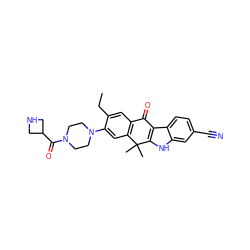 CCc1cc2c(cc1N1CCN(C(=O)C3CNC3)CC1)C(C)(C)c1[nH]c3cc(C#N)ccc3c1C2=O ZINC000653762742