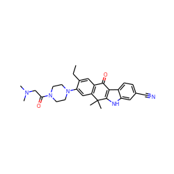 CCc1cc2c(cc1N1CCN(C(=O)CN(C)C)CC1)C(C)(C)c1[nH]c3cc(C#N)ccc3c1C2=O ZINC000114801979