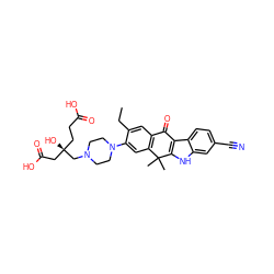 CCc1cc2c(cc1N1CCN(C[C@@](O)(CCC(=O)O)CC(=O)O)CC1)C(C)(C)c1[nH]c3cc(C#N)ccc3c1C2=O ZINC001772597949