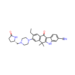 CCc1cc2c(cc1N1CCN(C[C@@H]3CCC(=O)N3)CC1)C(C)(C)c1[nH]c3cc(C#N)ccc3c1C2=O ZINC000653765514