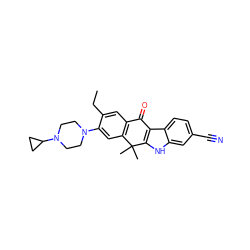 CCc1cc2c(cc1N1CCN(C3CC3)CC1)C(C)(C)c1[nH]c3cc(C#N)ccc3c1C2=O ZINC000073389289