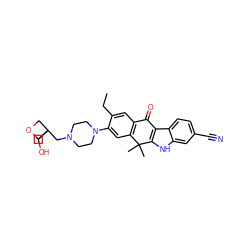 CCc1cc2c(cc1N1CCN(CC3(CO)COC3)CC1)C(C)(C)c1[nH]c3cc(C#N)ccc3c1C2=O ZINC000653767608