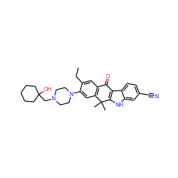 CCc1cc2c(cc1N1CCN(CC3(O)CCCCC3)CC1)C(C)(C)c1[nH]c3cc(C#N)ccc3c1C2=O ZINC001772582952