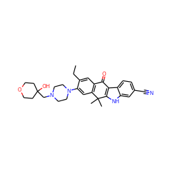 CCc1cc2c(cc1N1CCN(CC3(O)CCOCC3)CC1)C(C)(C)c1[nH]c3cc(C#N)ccc3c1C2=O ZINC001772605774