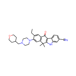 CCc1cc2c(cc1N1CCN(CC3CCOCC3)CC1)C(C)(C)c1[nH]c3cc(C#N)ccc3c1C2=O ZINC000653749376