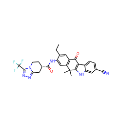 CCc1cc2c(cc1NC(=O)[C@H]1CCn3c(nnc3C(F)(F)F)C1)C(C)(C)c1[nH]c3cc(C#N)ccc3c1C2=O ZINC000653768977