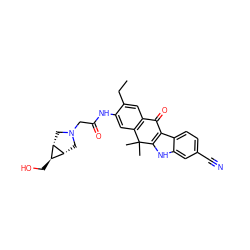 CCc1cc2c(cc1NC(=O)CN1C[C@@H]3[C@@H](CO)[C@@H]3C1)C(C)(C)c1[nH]c3cc(C#N)ccc3c1C2=O ZINC000653763585