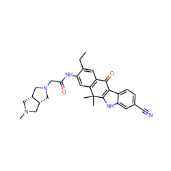 CCc1cc2c(cc1NC(=O)CN1C[C@@H]3CN(C)C[C@@H]3C1)C(C)(C)c1[nH]c3cc(C#N)ccc3c1C2=O ZINC000653765571