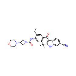 CCc1cc2c(cc1NC(=O)N1CC(N3CCOCC3)C1)C(C)(C)c1[nH]c3cc(C#N)ccc3c1C2=O ZINC000653768979