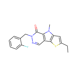 CCc1cc2c(s1)c1cnn(Cc3ccccc3F)c(=O)c1n2C ZINC000036380019