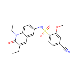 CCc1cc2cc(NS(=O)(=O)c3ccc(C#N)cc3OC)ccc2n(CC)c1=O ZINC001772583730