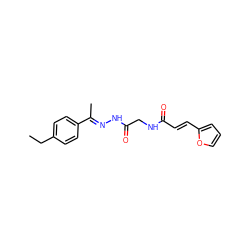 CCc1ccc(/C(C)=N/NC(=O)CNC(=O)/C=C/c2ccco2)cc1 ZINC000004587416