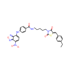 CCc1ccc(/C=C2\SC(=O)N(CCCCCNC(=O)c3ccc(Nc4ccc([N+](=O)[O-])c5nonc45)cc3)C2=O)cc1 ZINC001772633912