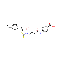 CCc1ccc(/C=C2\SC(=S)N(CCCC(=O)Nc3ccc(C(=O)O)cc3)C2=O)cc1 ZINC000002375428