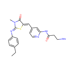 CCc1ccc(/N=C2\S/C(=C\c3ccnc(NC(=O)CCN)c3)C(=O)N2C)cc1 ZINC001772599372