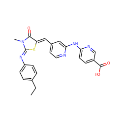 CCc1ccc(/N=C2\S/C(=C\c3ccnc(Nc4ccc(C(=O)O)cn4)c3)C(=O)N2C)cc1 ZINC000584905069