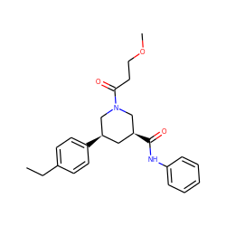 CCc1ccc([C@@H]2C[C@H](C(=O)Nc3ccccc3)CN(C(=O)CCOC)C2)cc1 ZINC000114337459