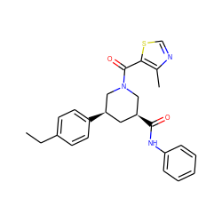 CCc1ccc([C@@H]2C[C@H](C(=O)Nc3ccccc3)CN(C(=O)c3scnc3C)C2)cc1 ZINC000204893732