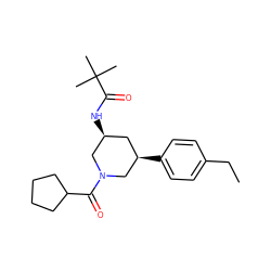 CCc1ccc([C@@H]2C[C@H](NC(=O)C(C)(C)C)CN(C(=O)C3CCCC3)C2)cc1 ZINC000113934371