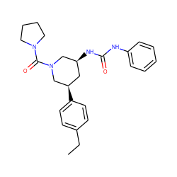 CCc1ccc([C@@H]2C[C@H](NC(=O)Nc3ccccc3)CN(C(=O)N3CCCC3)C2)cc1 ZINC000068246384