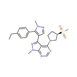 CCc1ccc(-c2c(-c3nn(C)c4ncnc(N5CC[C@@H](S(C)(=O)=O)C5)c34)cnn2C)cc1 ZINC000169706076