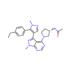 CCc1ccc(-c2c(-c3nn(C)c4ncnc(N5CC[C@H](NC(C)=O)C5)c34)cnn2C)cc1 ZINC000169706082