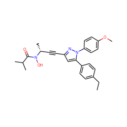 CCc1ccc(-c2cc(C#C[C@@H](C)N(O)C(=O)C(C)C)nn2-c2ccc(OC)cc2)cc1 ZINC000028086449