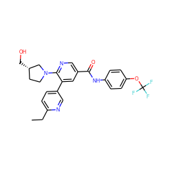 CCc1ccc(-c2cc(C(=O)Nc3ccc(OC(F)(F)F)cc3)cnc2N2CC[C@H](CO)C2)cn1 ZINC001772655447