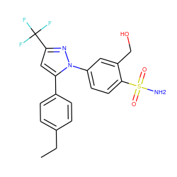 CCc1ccc(-c2cc(C(F)(F)F)nn2-c2ccc(S(N)(=O)=O)c(CO)c2)cc1 ZINC000013589005