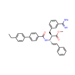 CCc1ccc(-c2ccc(C(=O)N[C@@H](/C=C/c3ccccc3)[C@@H](Cc3cccc(C(=N)N)c3)C(=O)OC)cc2)cc1 ZINC000027519428