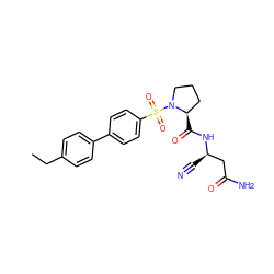 CCc1ccc(-c2ccc(S(=O)(=O)N3CCC[C@H]3C(=O)N[C@H](C#N)CC(N)=O)cc2)cc1 ZINC000653811089