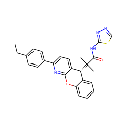 CCc1ccc(-c2ccc3c(n2)Oc2ccccc2[C@H]3C(C)(C)C(=O)Nc2nncs2)cc1 ZINC000073141249