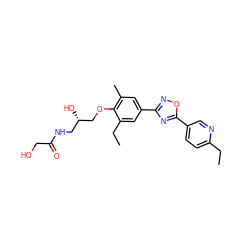 CCc1ccc(-c2nc(-c3cc(C)c(OC[C@@H](O)CNC(=O)CO)c(CC)c3)no2)cn1 ZINC000103245262