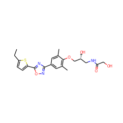 CCc1ccc(-c2nc(-c3cc(C)c(OC[C@H](O)CNC(=O)CO)c(C)c3)no2)s1 ZINC000103257936