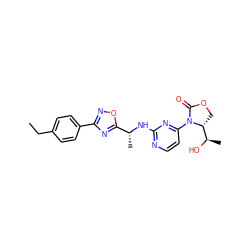 CCc1ccc(-c2noc([C@@H](C)Nc3nccc(N4C(=O)OC[C@@H]4[C@@H](C)O)n3)n2)cc1 ZINC000221671228