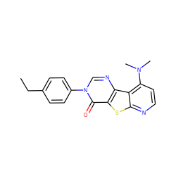 CCc1ccc(-n2cnc3c(sc4nccc(N(C)C)c43)c2=O)cc1 ZINC000013676104