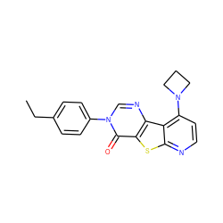 CCc1ccc(-n2cnc3c(sc4nccc(N5CCC5)c43)c2=O)cc1 ZINC000013676173