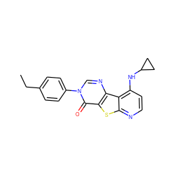 CCc1ccc(-n2cnc3c(sc4nccc(NC5CC5)c43)c2=O)cc1 ZINC000013676175