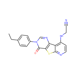 CCc1ccc(-n2cnc3c(sc4nccc(NCC#N)c43)c2=O)cc1 ZINC000013676177