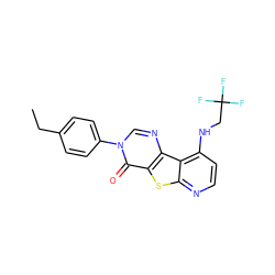 CCc1ccc(-n2cnc3c(sc4nccc(NCC(F)(F)F)c43)c2=O)cc1 ZINC000013676179