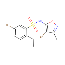 CCc1ccc(Br)cc1S(=O)(=O)Nc1onc(C)c1Br ZINC000000600336