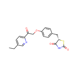 CCc1ccc(C(=O)COc2ccc(C[C@@H]3SC(=O)NC3=O)cc2)nc1 ZINC000001482950