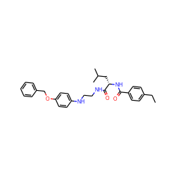 CCc1ccc(C(=O)N[C@@H](CC(C)C)C(=O)NCCNc2ccc(OCc3ccccc3)cc2)cc1 ZINC000013490302