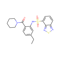 CCc1ccc(C(=O)N2CCCCC2)c(NS(=O)(=O)c2cccc3nsnc23)c1 ZINC000040753683