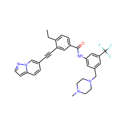 CCc1ccc(C(=O)Nc2cc(CN3CCN(C)CC3)cc(C(F)(F)F)c2)cc1C#Cc1ccc2ccnn2c1 ZINC001772614102