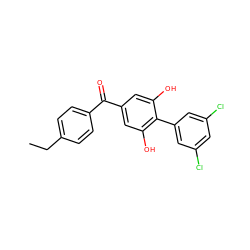 CCc1ccc(C(=O)c2cc(O)c(-c3cc(Cl)cc(Cl)c3)c(O)c2)cc1 ZINC000473107740