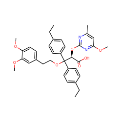 CCc1ccc(C(OCCc2ccc(OC)c(OC)c2)(c2ccc(CC)cc2)[C@@H](Oc2nc(C)cc(OC)n2)C(=O)O)cc1 ZINC000026818672