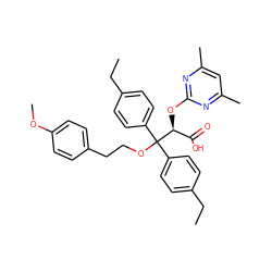 CCc1ccc(C(OCCc2ccc(OC)cc2)(c2ccc(CC)cc2)[C@@H](Oc2nc(C)cc(C)n2)C(=O)O)cc1 ZINC000026818534